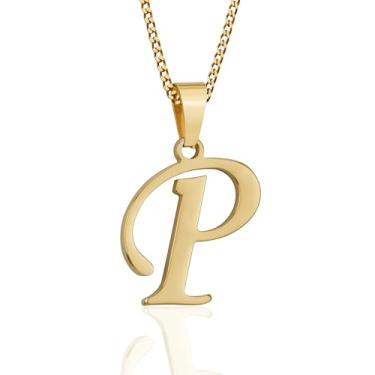Imagem de Suweibuke Colar com inicial para homens e mulheres, meninos e meninas, banhado a ouro 18K, colar com pingente de 26 letras, joias personalizadas para presentes, Average, Aço inoxidável, Sem Pedra