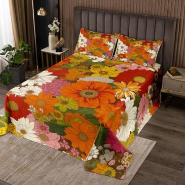 Imagem de Castle Fairy Colcha de flores coloridas anos 70 Groovy Daisy Vintage Floral Butterfly Conjunto de roupa de cama para meninas adolescentes e mulheres conjunto de colcha estilo hippie rústico com 2