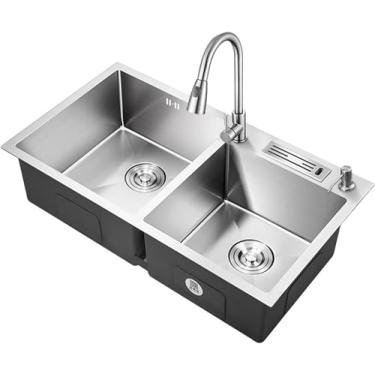 Imagem de Pia De Fazenda De Aço Inoxidável Drop In Farm Kitchen Sink Double Bowl Luxury Workstation Sink Bar Sink Undermount Sink Com Torneira E Porta-ferramentas, Package C