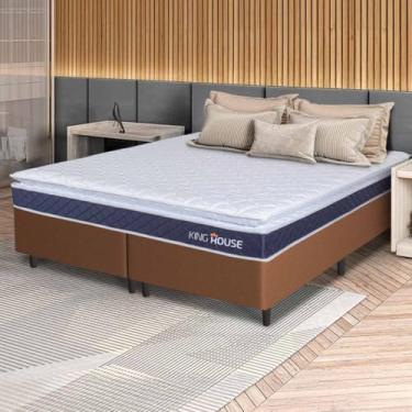 Imagem de Conjunto Box Marrom Durban Azul Espuma D28 King 193x203x57 - King House