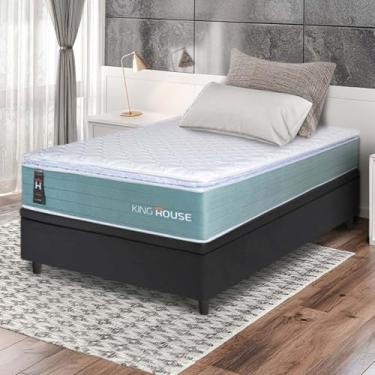 Imagem de Conjunto Box Baú Preto Lagos Verde Molas Ensacadas Solteiro 88x188x73 - King House