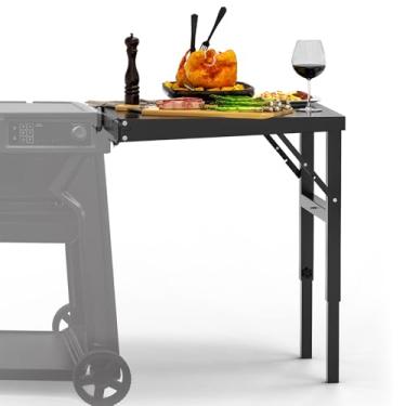 Imagem de SafBbcue Mesa de grelha para acessórios Traeger Woodridge Pro/Elite Pellet Grill, Pop-and-Lock frontal/lateral para churrasqueira e defumador Traeger Ironwood Timberline XL, pernas ajustáveis, espaço