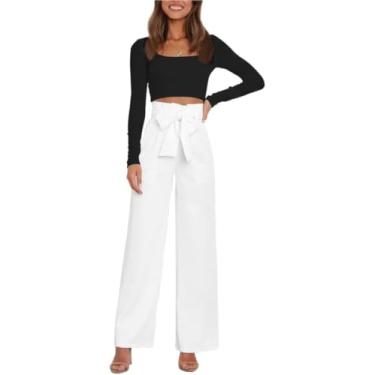 Imagem de Mulheres Calças Com Cinto Perna Larga Calças De Lounge Com Bolsos Tecido Escritório Reto Casual Sólido, Black, L