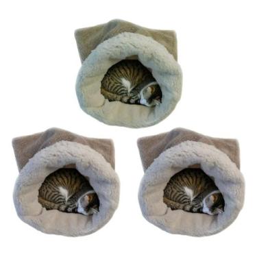 Imagem de kit 3 Caminha Toca Para Gatos Saco De Dormir Pelúcia Dupla Face Tamanh