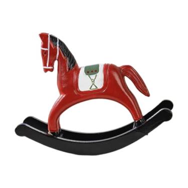 Imagem de Fenteer Estátua de cavalo de balanço, escultura de madeira, leve, versátil, decorativa, ornamento para, mesa, armário, Vermelho