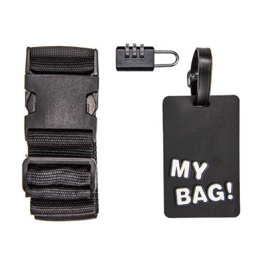 Imagem de Kit de Acessórios de Viagem Le com 3 Peças Preto Cinta, Cadeado e Tag de Identificação para Malas