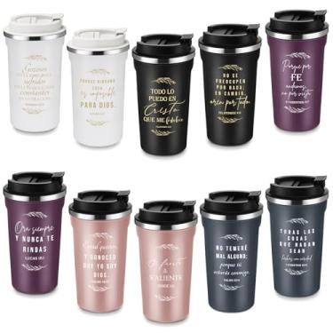 Imagem de Meanplan 10 conjuntos de presentes cristãos espanhóis em massa canecas de café cristãs versículo bíblico copos com tampas presentes de igreja religiosa espanhola Regalos Cristianos en Español para