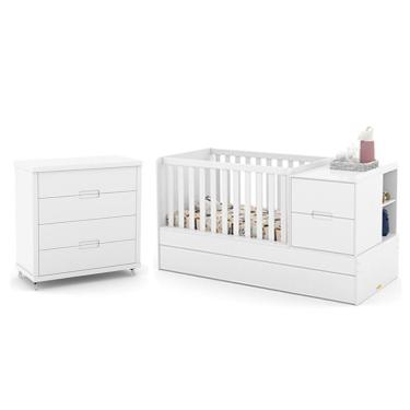 Imagem de Jogo De Quarto Infantil Tutto New Cômoda 4 Gavetas E Berço Multifuncional Formare Branco Soft - Matic Móveis Branco Soft