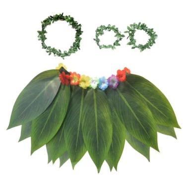 Imagem de Colaxi Saia de folhas de flores havaianas saia de capim para os acessórios de fantasia de festa para carnaval de carnaval de performance cosplay praia, Saia de 15 Folhas