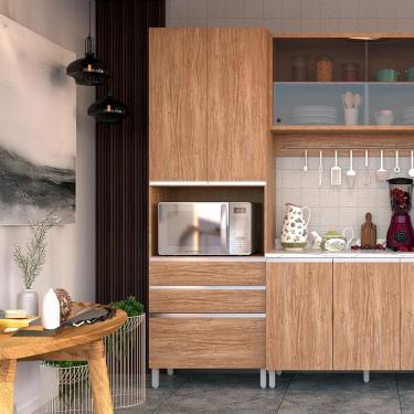 Imagem de Paneleiro Bartira Amazonita com 2 Portas, 3 Gavetas, 3 Prateleiras e 71cm de largura - Damasco