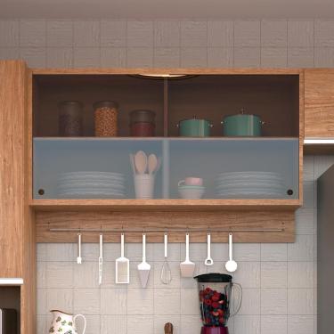 Imagem de Armário Aéreo Bartira Amazonita com 2 Portas de Vidro, 2 Prateleiras e 120cm de largura - Damasco