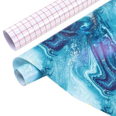 Imagem de Tintnut Vinil permanente mármore – 30,5 cm x 5 pés, rolo de vinil adesivo permanente azul, folhas à prova d'água padrão aquarela para máquina de corte, autoadesivo de decoração de casa