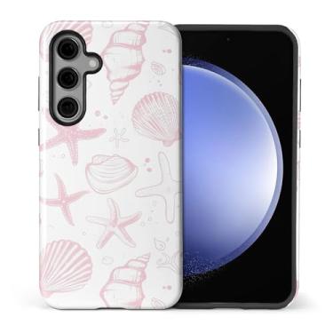 Imagem de ZHEGAILIAN Capa compatível com Samsung Galaxy S24, capa rígida híbrida de 2 camadas para meninas, meninos, mulheres, homens, conchas rosa claro fofas