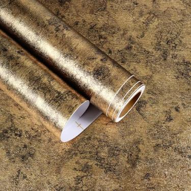 Imagem de EaseStick Papel de parede dourado antigo, papel de parede texturizado metálico, preto e dourado, à prova d'água, com aparência de metal, papel de parede 39,9 cm x 1,198 cm, envoltório de vinil