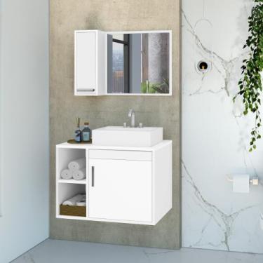 Imagem de Conjunto Gabinete para Banheiro Suspenso com Cuba de Sobrepor e Espelh