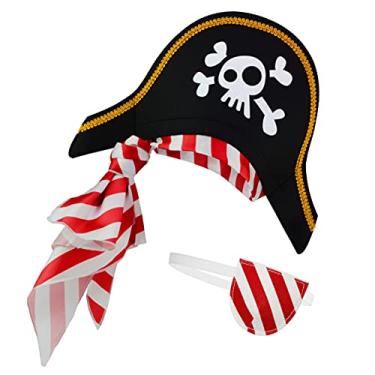 Imagem de Chapéu de pirata tapa-olho para crianças e adolescentes fantasia de capitão caribenho