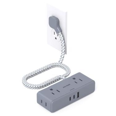 Imagem de Régua de alimentação de 1,8 m com 4 tomadas amplas com 3 portas USB (2 USB C), extensor de 3 saídas laterais com cabo de extensão com várias saídas para casa, o