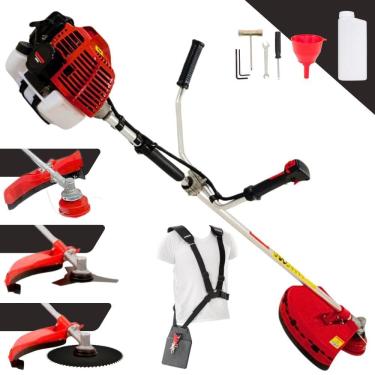 Imagem de Roçadeira À Gasolina KW43-L Kawashima 2 Tempos 43cc 1,7HP Alta Rotação Cortador de Grama Completo Com Carretel Nylon + Faca 3 Pontas + Faca 80 Dentes