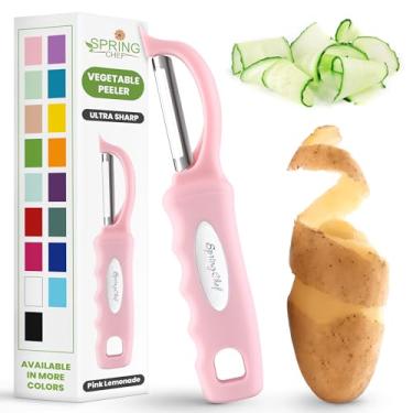Imagem de Spring Chef Descascador de vegetais giratório premium, cabo macio e lâminas de aço inoxidável ultra afiadas – Descascador de cozinha perfeito para vegetais, frutas, batata, cenoura, maçã – Limonada rosa