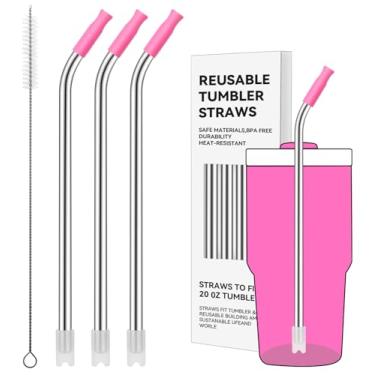 Imagem de Prurex Canudos de metal reutilizáveis com ponta de silicone para Stanley 590 ml, canudos de aço inoxidável para copo de 590 ml, 3 tubos dobrados e 6 pontas e 1 escova Cleanr (violeta vívido)