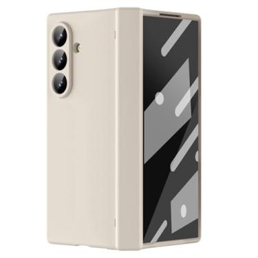 Imagem de LTLMYDAM Capa de dobradiça elegante para Samsung Galaxy Z Fold 7, protetor de tela de vidro temperado, antiderrapante, capa fina, à prova de choque, capa antiimpressões digitais, branca, dobra 7