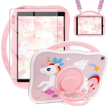 Imagem de XNMOA Capa infantil para iPad 9ª 8ª geração para iPad 10.2 com protetor de tela e alça de ombro à prova de choque rosa para iPad 9ª 8ª geração 2021 2020 2019