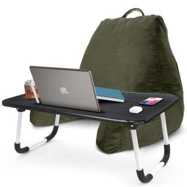 Imagem de Nestl Almofada de leitura com mesa de colo portátil para laptop – Almofada de suporte de espuma viscoelástica desfiada para sentar na cama e almofadas de descanso de sofá com braços, bandeja de cama