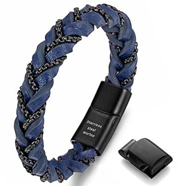 Imagem de murtoo Pulseiras masculinas de couro trançado com correntes pretas e fecho magnético "Shackles of Freedom", 9.5 inch, Sem pedras preciosas