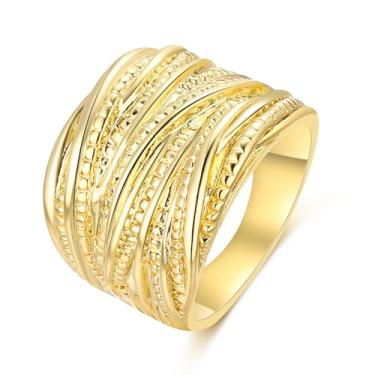 Imagem de Aprilery Anéis de ouro e prata para mulheres, moda banhado a ouro 18 K grosso anel de declaração anel com cúpula design máscara coquetel bijuteria para ela, Cobre, Sem pedra preciosa