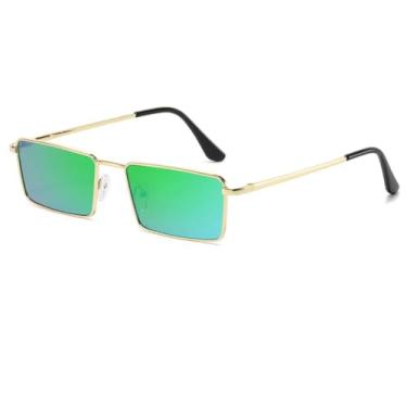 Imagem de HCHES Óculos de sol pequenos de metal vintage, masculino e feminino, óculos de sol femininos, UV400 (dourado e verde, espelhado)