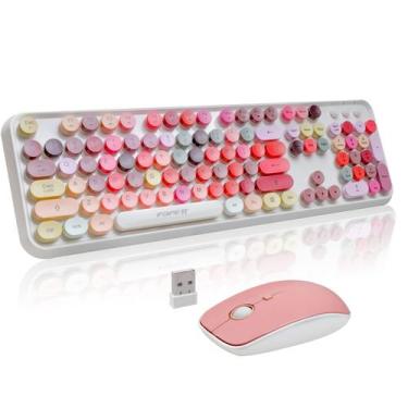 Imagem de Conjunto de teclado e mouse sem fio FOPETT branco colorido