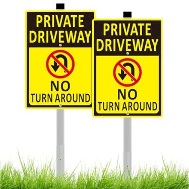 Imagem de Pacote com 2 placas para entrada de automóveis – placas de garagem privadas de alumínio resistente de 35,5 x 25,4 cm com estacas longas, placas de quintal resistentes a intempéries à prova de ferrugem