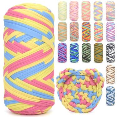 Imagem de Camiseta para crochê, camiseta arco-íris, tecido elástico grosso, fio de crochê para iniciantes, bolsa de tricô à mão, cesta/porta-copos / artesanato faça você mesmo/decoração de casa 200G - azul rosa