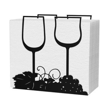 Imagem de Porta-guardanapos para mesa, porta-guardanapos de vidro de vinho tinto, dispensador de guardanapos de metal preto, ampla abertura e fácil de levar, com tapete antiderrapante, adequado para fazenda