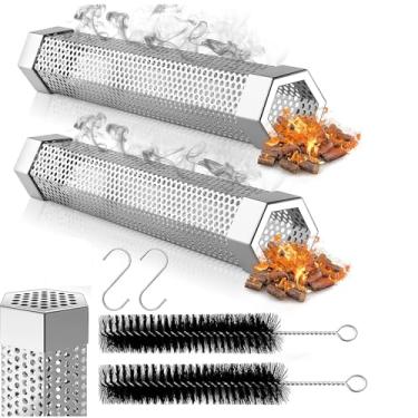 Imagem de Tubo hexagonal para defumador de pelotas, aço inoxidável de 30,5 cm, tubo de pellets de madeira para churrasco, defumador a frio, 5 horas de fumaça - para qualquer churrasqueira ou defumador, com 2