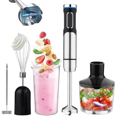 Imagem de Mixer portátil sem fio 5 em 1, Com triturador, batedor de ovos, borbulhador e copo de medição, Ajuste de 8 velocidades, 304 lâmina de aço inoxidável, sem BPA, 30 minutos de duração da bateria