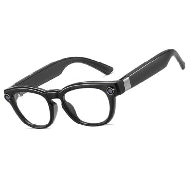 Imagem de DUCO Óculos de sol redondos inteligentes, com câmera 4K HD 8MP, assistente de inteligência artificial, óculos Bluetooth para mulheres e homens Q8, Moldura preta, common