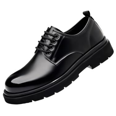 Imagem de Sapato social masculino vintage de couro com cadarço plataforma Oxfords preto bico redondo sola de borracha macia antiderrapante à prova d'água negócios formal Derby sapatos sociais, Preto Jet, 42