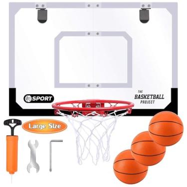 Imagem de Conjunto grande de mini cesta de basquete para crianças e adultos, 61 x 40 cm, jogos de tabuleiro para a família para casa e escritório, porta e parede com 3 bolas e acessórios completos, presente de
