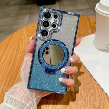 Imagem de HJZSZX para Samsung S23Ultra Luxury Clear Glitter Case Espelho Magnético Suporte de Telefone Capa (para Samsung S23Ultra/PeakBlue)