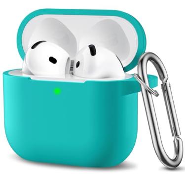 Imagem de DaQin Compatível com AirPods 4, capa protetora completa de silicone macio para Apple AirPods 4 com chaveiro, compatível com AirPod 4ª geração, acessórios para mulheres, homens, azul-petróleo