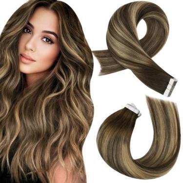 Imagem de Fita adesiva em extensões de cabelo humano Moresoo Brown to Caramel