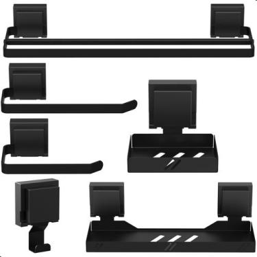 Imagem de Kit Acessórios Banheiro Com Ventosa Preto 6 Peças Duplo Max - HomeFull