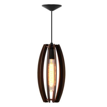 Imagem de Pendente Rústico Madeira Balão Luminárias Vazado Aletado 13x27cm MDF -