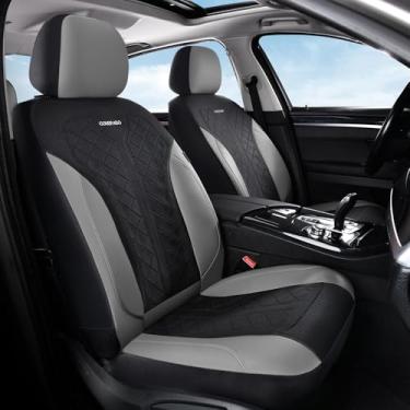 Imagem de Coverado Capa de couro para assento de carro para 2 lugares, capas de assento dianteiras, à prova d'água, pacote com 2 protetores de assento de carro luxuosos, ajuste universal para a maioria dos