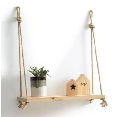 Imagem de Prateleira Decorativa Com Cordas E Ganchos De Fixação 40x15 - GDN