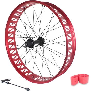 Imagem de 26in Fat Bike Roda Dianteira 4.0/4.9 '' Pneu Bicicleta De Neve Roda Traseira Liga De Alumínio Bicicleta De Praia Rodado Cubos De Freio A Disco Qr 135mm / 190mm 36h, Red, 26in Rear