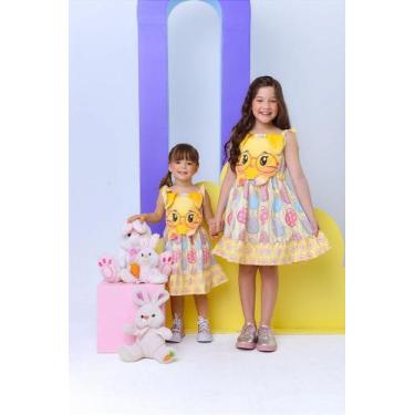 Imagem de Vestido Infantil Coelhinho da Páscoa Amarelo Luxo Festas - Fabuloso At