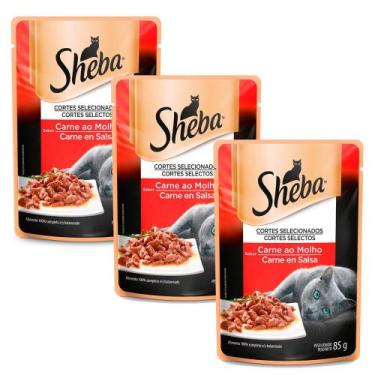 Imagem de Kit 3 Ração Úmida para Gatos Sheba Adulto Sabor Carne ao Molho em Sach