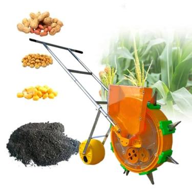 Imagem de Pequeno equipamento de jardinagem semeadora de empurrar à mão, semeadora manual de amendoim e milho, espaçamento de profundidade ajustável para plantar milho, feijão e vegetais
